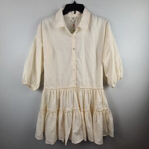 Umgee Womens Cream Tiered Babydoll Dress Collared Button Front Size S Boho